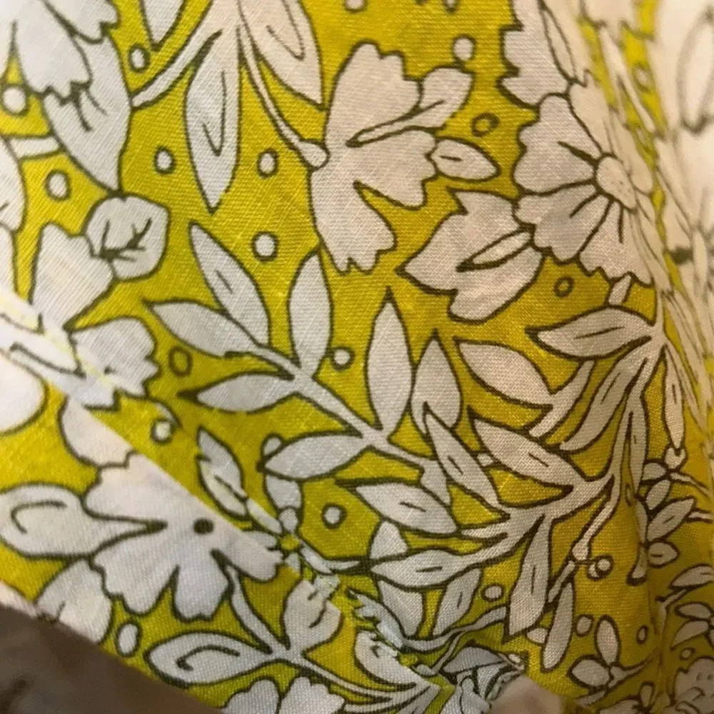 Rachel Ashwell Lime/ Yellow Floral 100% LINEN Boxy Button Down Shirt MEDIUM